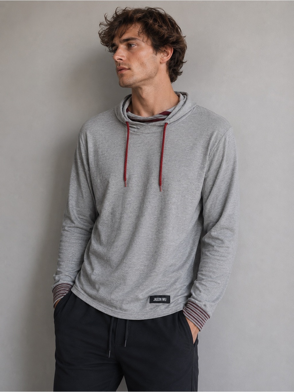 Jason Wu for EVA Air Gray Long Sleeve Tee Hoodie with Red Accents Size M Unisex